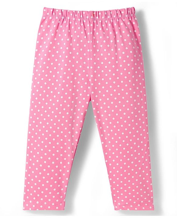 Babyhug Cotton Lycra Knit Full Length Plant & Polka Dot Printed Leggings Pack of 3 - Orange Pink & Navy Blue
