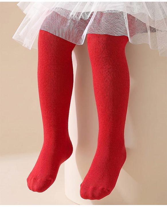 Cute Walk by Babyhug Cotton Knit Full Length Antibacterial Wash Tights - Red