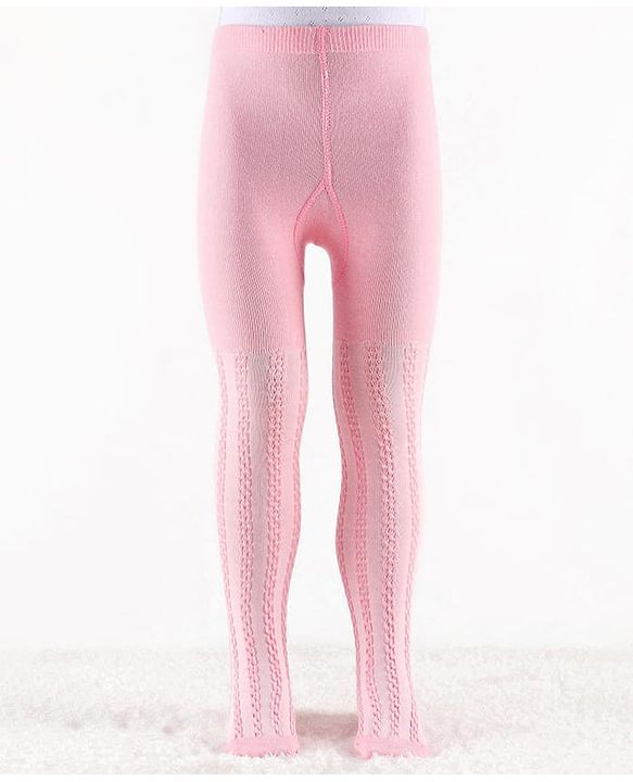 Cute Walk by Babyhug Cotton Knit Full Length Antibacterial Wash Tights With Cable Knit Design - Pink