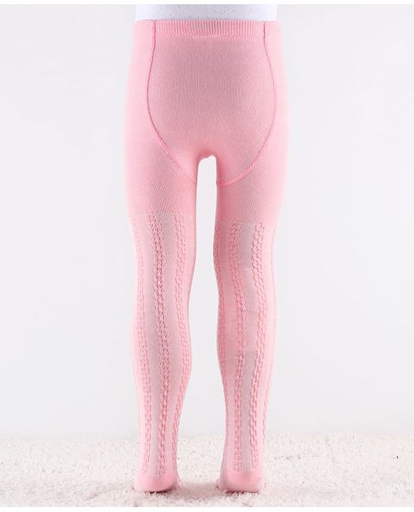 Cute Walk by Babyhug Cotton Knit Full Length Antibacterial Wash Tights With Cable Knit Design - Pink