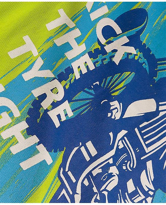 Pine Kids 100% Cotton Knit Half Sleeves Bike Printed T-Shirt - Lime Green