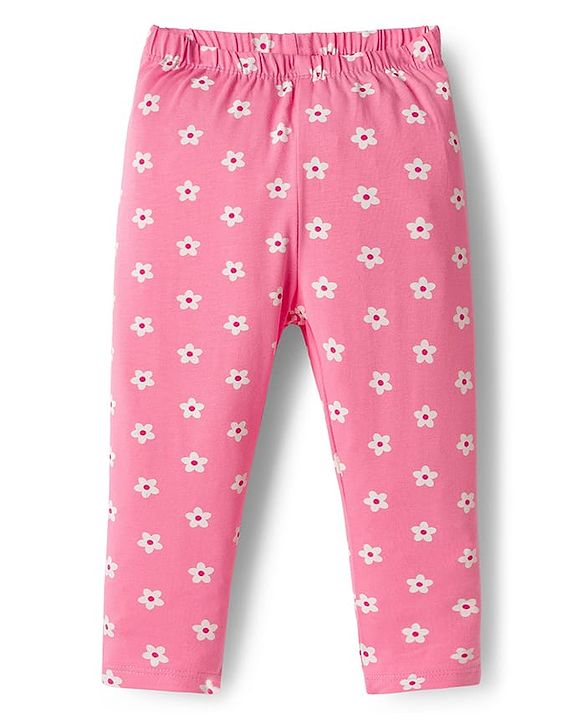 Babyhug Cotton Lycra Knit Full Length Leggings With Floral & Polka Dot Print Pack of 3 - Multicolor