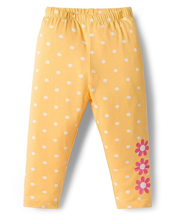 Babyhug Cotton Lycra Knit Full Length Leggings With Floral & Polka Dot Print Pack of 3 - Multicolor