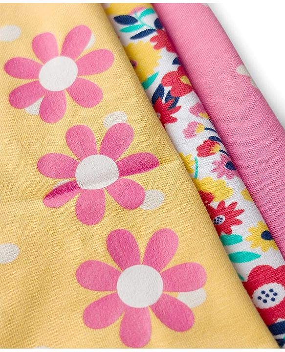 Babyhug Cotton Lycra Knit Full Length Leggings With Floral & Polka Dot Print Pack of 3 - Multicolor