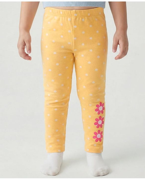 Babyhug Cotton Lycra Knit Full Length Leggings With Floral & Polka Dot Print Pack of 3 - Multicolor