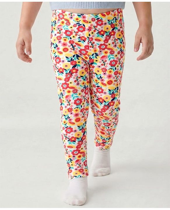 Babyhug Cotton Lycra Knit Full Length Leggings With Floral & Polka Dot Print Pack of 3 - Multicolor