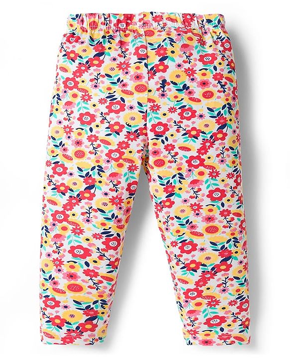 Babyhug Cotton Lycra Knit Full Length Leggings With Floral & Polka Dot Print Pack of 3 - Multicolor