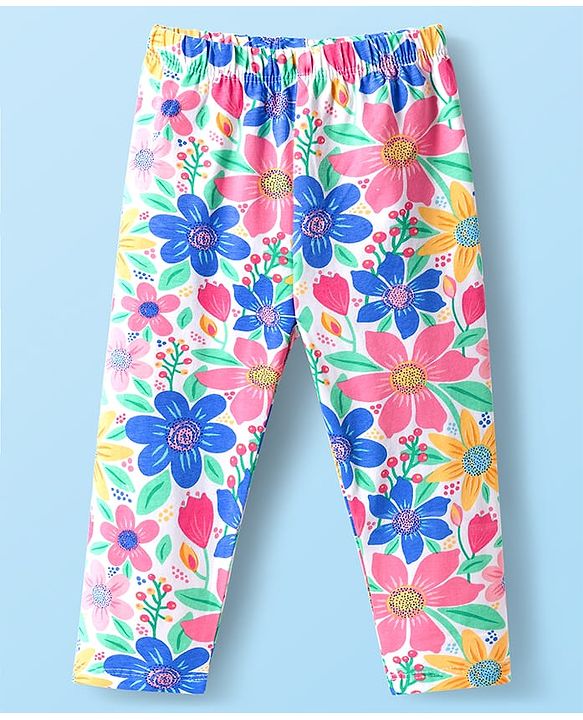 Babyhug Cotton Lycra Knit Full Length Floral & Polka Dots Printed Leggings Pack Of 3 - Multicolour