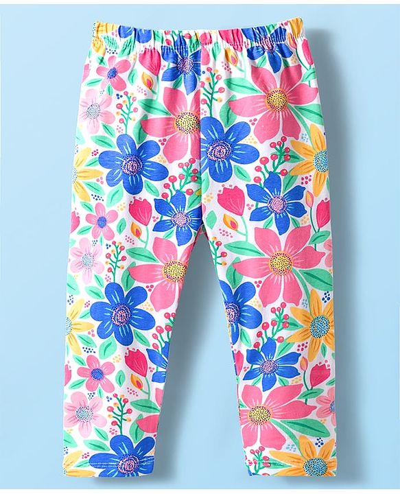 Babyhug Cotton Lycra Knit Full Length Floral & Polka Dots Printed Leggings Pack Of 3 - Multicolour