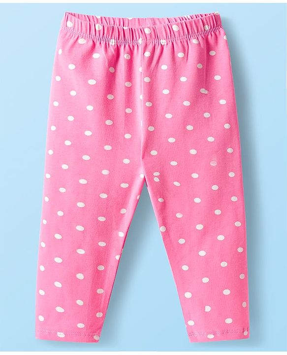 Babyhug Cotton Lycra Knit Full Length Floral & Polka Dots Printed Leggings Pack Of 3 - Multicolour