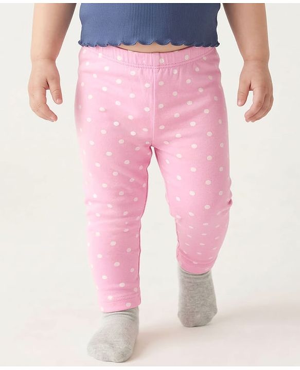 Babyhug Cotton Lycra Knit Full Length Leggings With Floral Print Pack Of 3 - Pink Navy Blue & Yellow