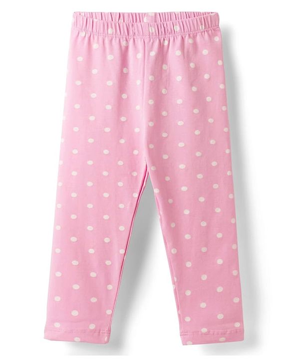 Babyhug Cotton Lycra Knit Full Length Leggings With Floral Print Pack Of 3 - Pink Navy Blue & Yellow