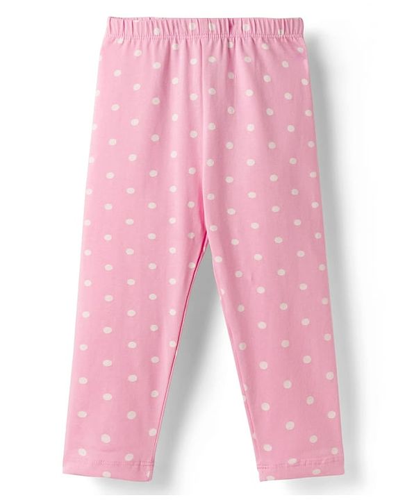 Babyhug Cotton Lycra Knit Full Length Leggings With Floral Print Pack Of 3 - Pink Navy Blue & Yellow
