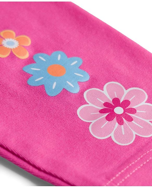 Babyhug Cotton Lycra Knit Full Length Leggings with Floral Print Pack of 3 - Light Orange Pink & Navy Blue