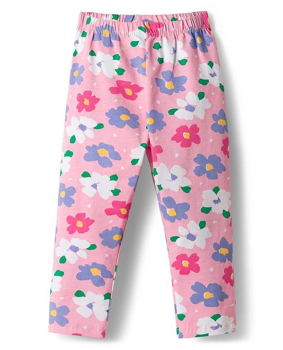 Babyhug Cotton Lycra Knit Full Length Leggings with Heart Polka Dots & Floral Print Pack of 3 - Multicolor