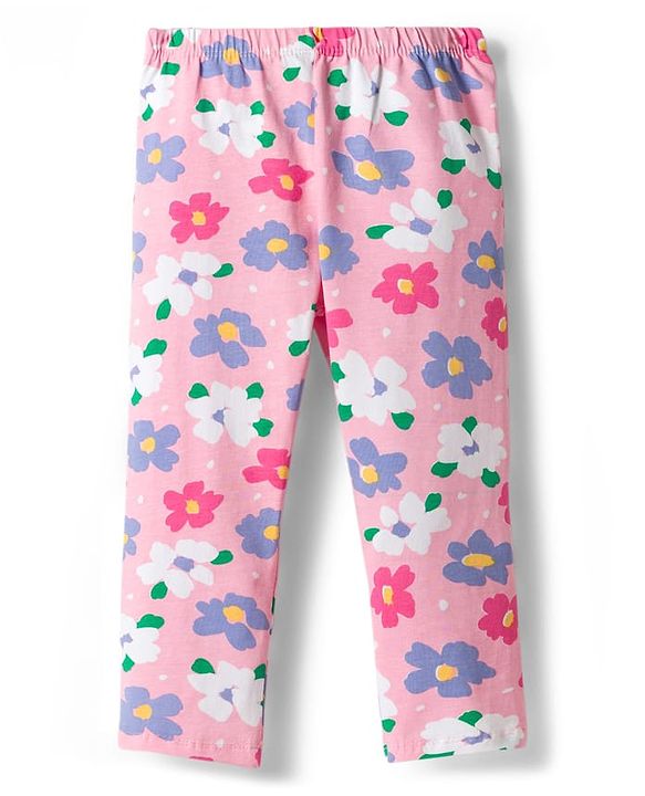 Babyhug Cotton Lycra Knit Full Length Leggings with Heart Polka Dots & Floral Print Pack of 3 - Multicolor