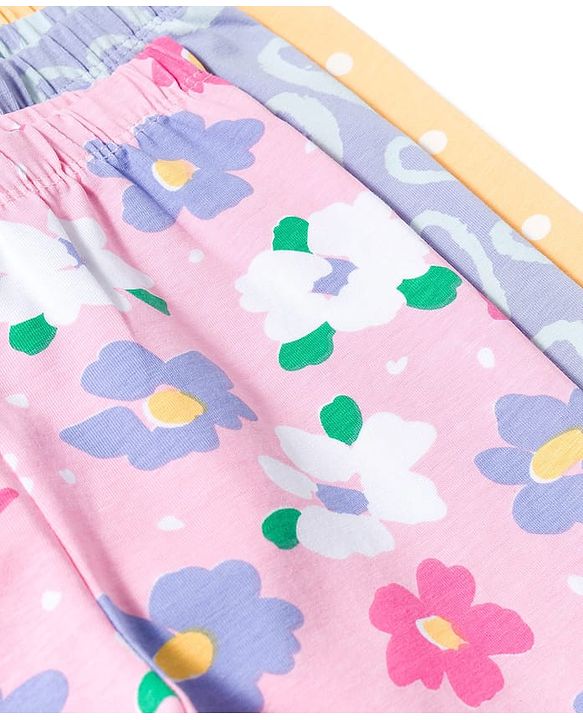 Babyhug Cotton Lycra Knit Full Length Leggings with Heart Polka Dots & Floral Print Pack of 3 - Multicolor