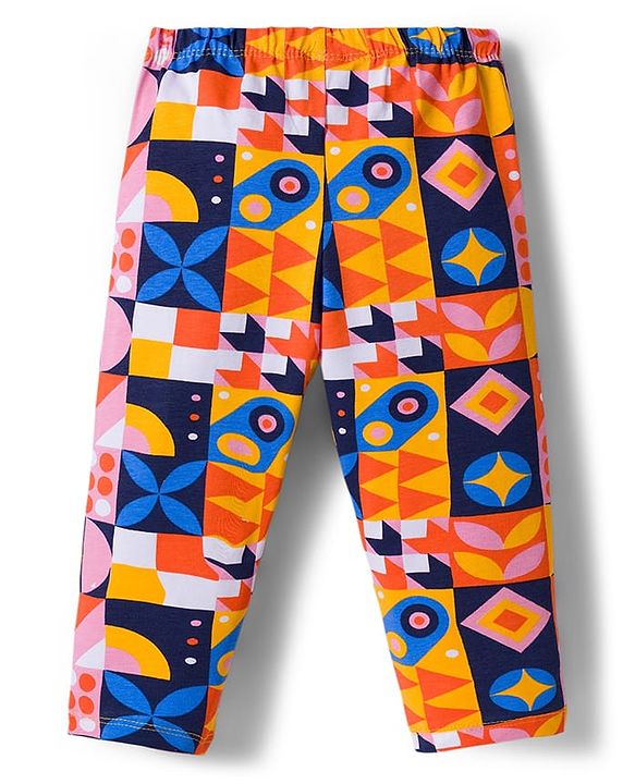 Babyhug Cotton Lycra Knit Full Length Leggings With Polka Dot Print Pack Of 3 - Navy Blue & Orange