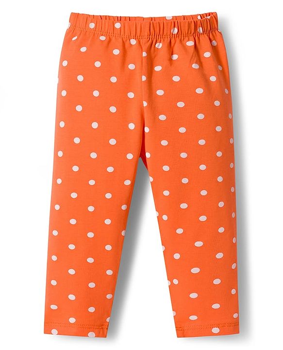 Babyhug Cotton Lycra Knit Full Length Leggings With Polka Dot Print Pack Of 3 - Navy Blue & Orange