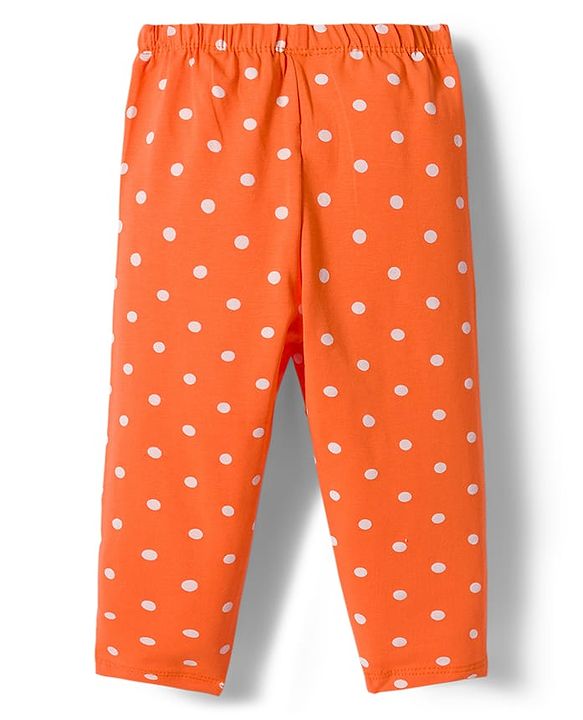 Babyhug Cotton Lycra Knit Full Length Leggings With Polka Dot Print Pack Of 3 - Navy Blue & Orange