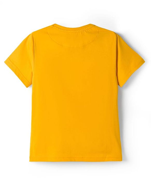 Pine Kids Cotton Knit Half Sleeves T-Shirt With Text Print - Golden