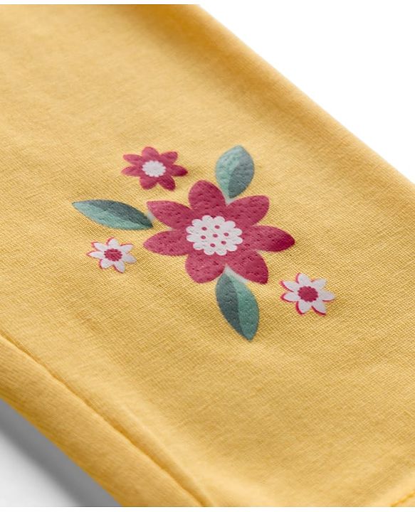 Babyhug Cotton Knit Full Length Leggings  with Floral Print Pack of 3 - Navy Blue Yellow & Red