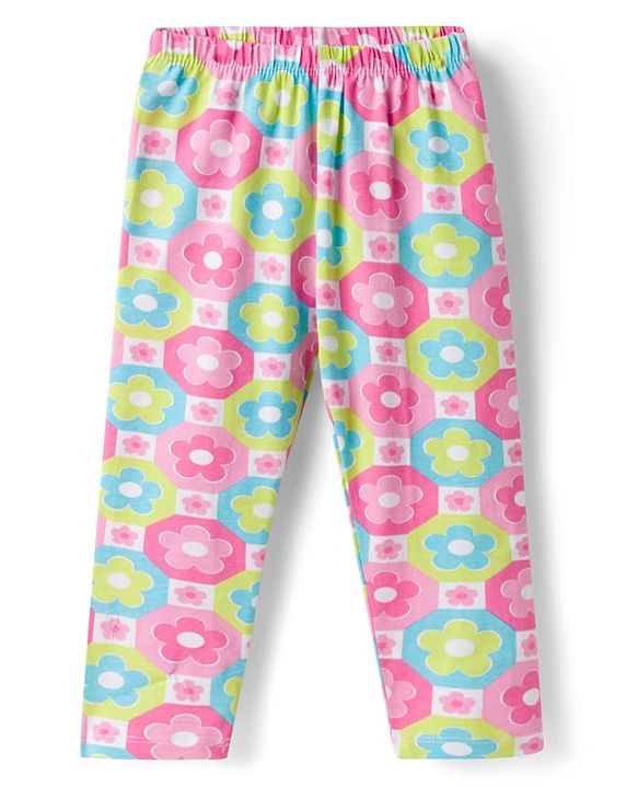 Babyhug Cotton Lycra Knit Full Length Leggings with Floral & Polka Dot Print Pack of 3 - Multicolor