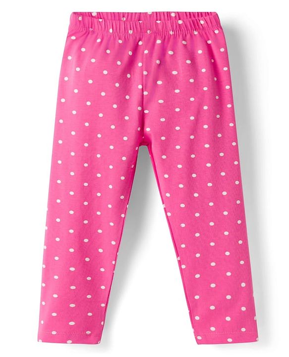 Babyhug Cotton Lycra Knit Full Length Leggings with Floral & Polka Dot Print Pack of 3 - Multicolor