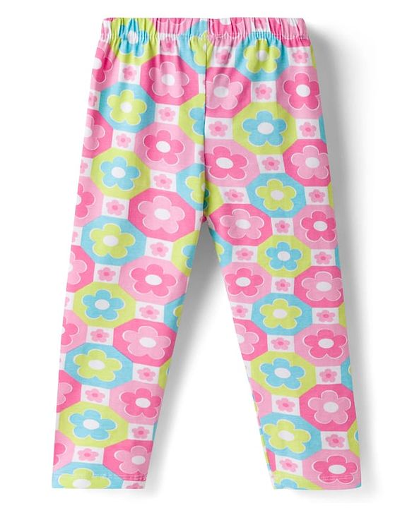 Babyhug Cotton Lycra Knit Full Length Leggings with Floral & Polka Dot Print Pack of 3 - Multicolor