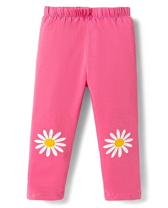 Babyhug Cotton Lycra Knit Full Length Leggings with Floral Print Pack of 3 - Multicolor