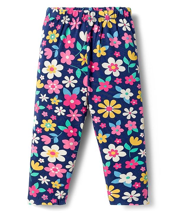 Babyhug Cotton Lycra Knit Full Length Leggings with Floral Print Pack of 3 - Multicolor
