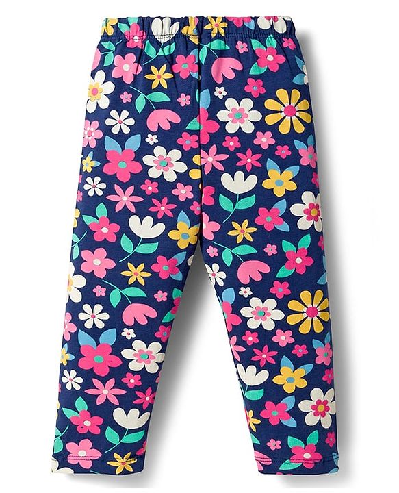 Babyhug Cotton Lycra Knit Full Length Leggings with Floral Print Pack of 3 - Multicolor