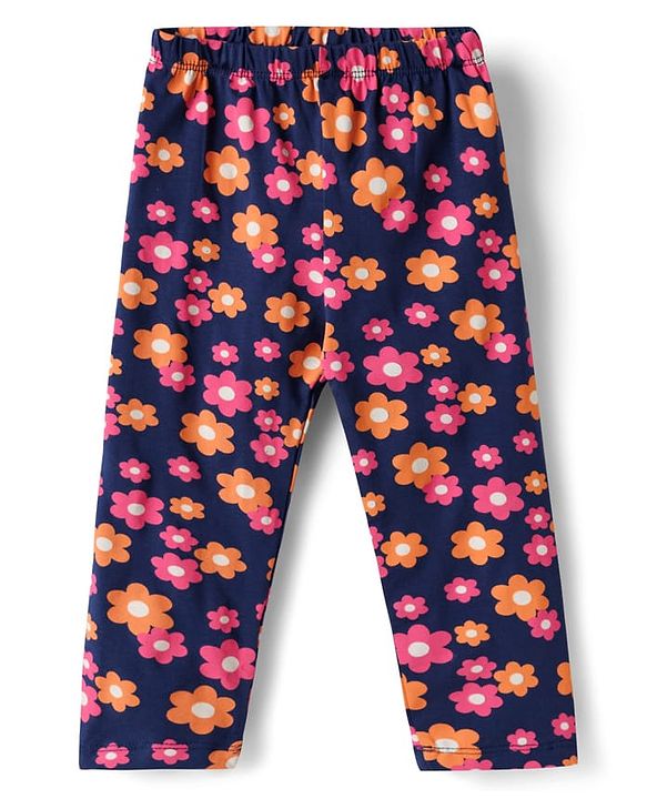 Babyhug Cotton Lycra Knit Full Length Leggings with Floral Print Pack of 3 - Multicolor