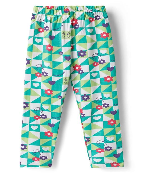 Babyhug Cotton Lycra Knit Full Length Leggings with Floral Print Pack of 3 - Multicolor