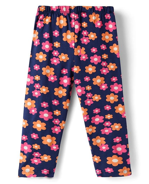 Babyhug Cotton Lycra Knit Full Length Leggings with Floral Print Pack of 3 - Multicolor