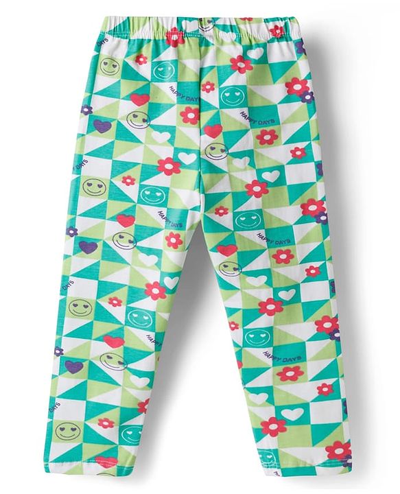 Babyhug Cotton Lycra Knit Full Length Leggings with Floral Print Pack of 3 - Multicolor