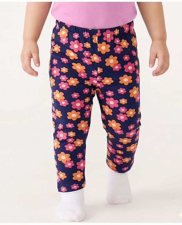 Babyhug Cotton Lycra Knit Full Length Leggings with Floral Print Pack of 3 - Multicolor