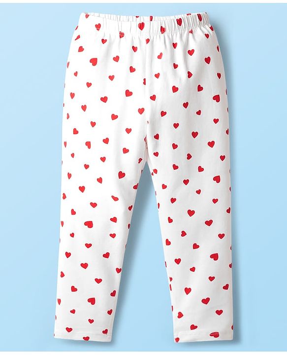 Babyhug Cotton Knit Full Length Leggings with Floral & Heart Print Pack of 3 - Red Blue & White