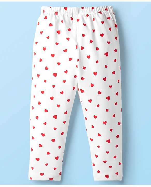 Babyhug Cotton Knit Full Length Leggings with Floral & Heart Print Pack of 3 - Red Blue & White