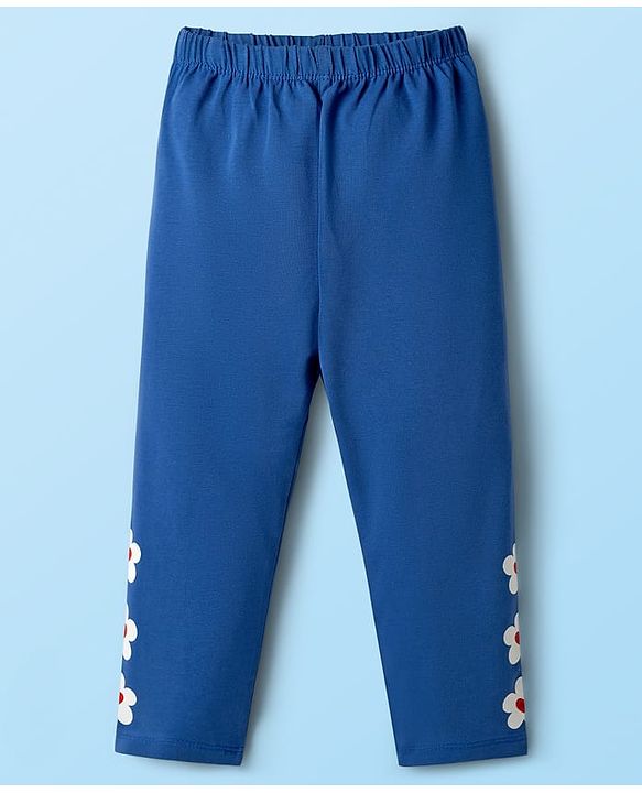 Babyhug Cotton Knit Full Length Leggings with Floral & Heart Print Pack of 3 - Red Blue & White