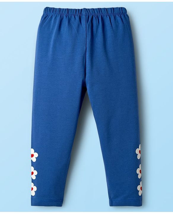 Babyhug Cotton Knit Full Length Leggings with Floral & Heart Print Pack of 3 - Red Blue & White