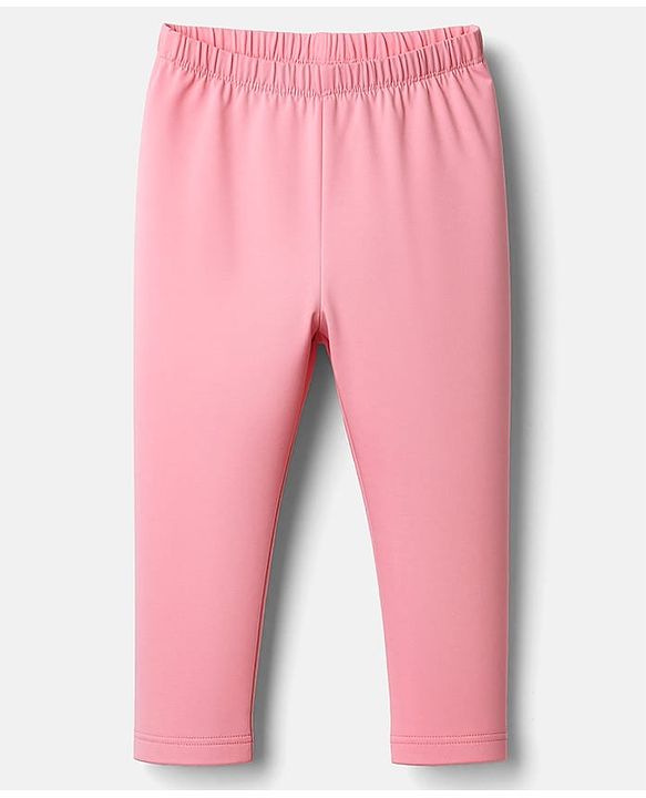 Babyhug Cotton Lycra Knit Full Length Solid Colour Leggings - Pink