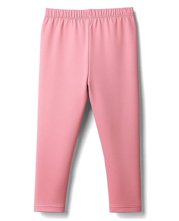 Babyhug Cotton Lycra Knit Full Length Solid Colour Leggings - Pink
