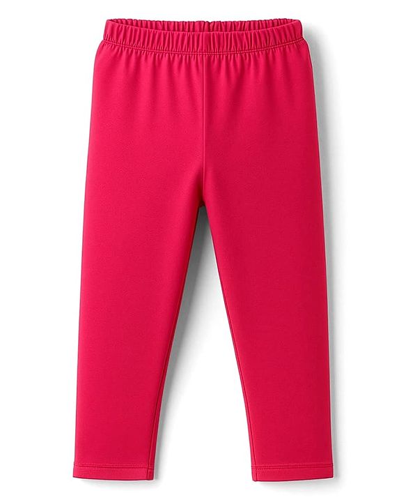 Babyhug Cotton Lycra Knit Full Length Solid Colour Leggings - Red