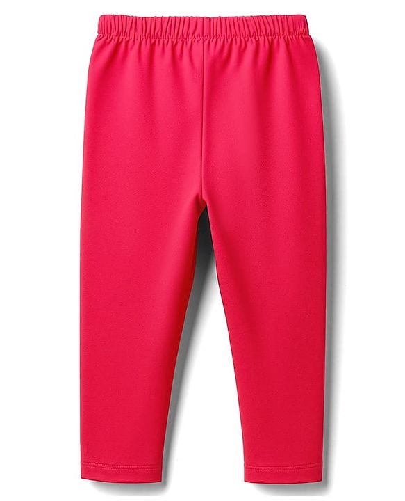 Babyhug Cotton Lycra Knit Full Length Solid Colour Leggings - Red