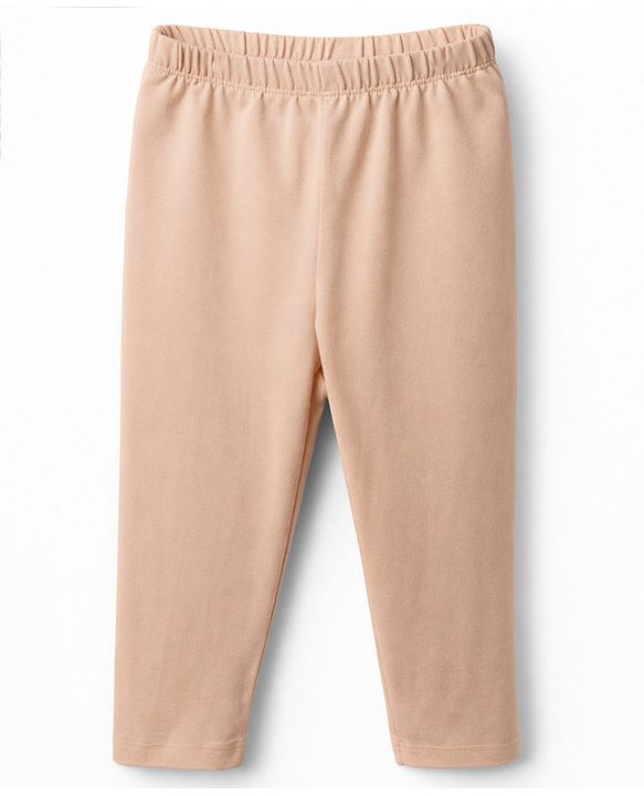 Babyhug Cotton Lycra Knit Full Length Solid Colour Leggings - Beige