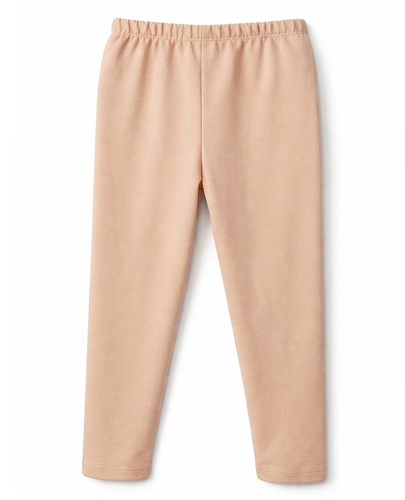 Babyhug Cotton Lycra Knit Full Length Solid Colour Leggings - Beige