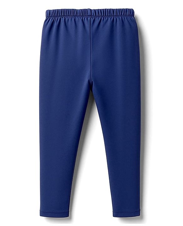 Babyhug Cotton Lycra Knit Full Length Solid Colour Leggings - Navy Blue