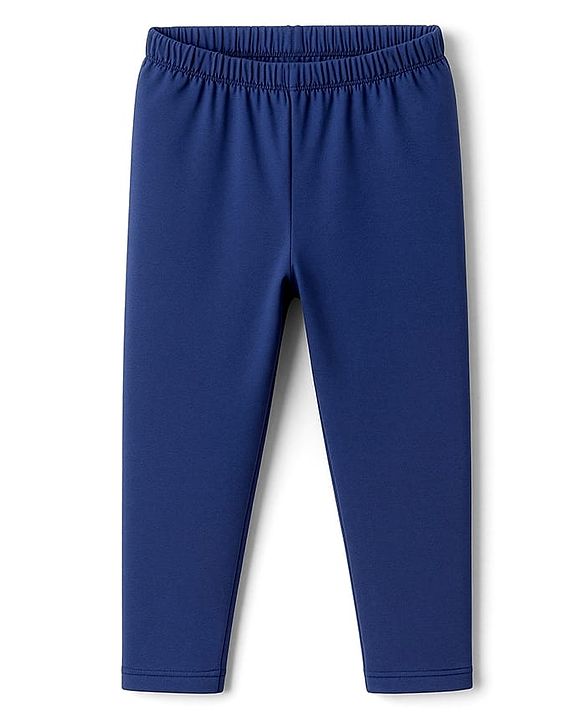 Babyhug Cotton Lycra Knit Full Length Solid Colour Leggings - Navy Blue