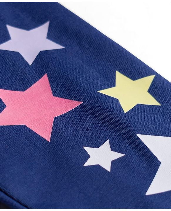 Babyhug Cotton Lycra Knit Full Length Leggings With Star Print - Navy Blue